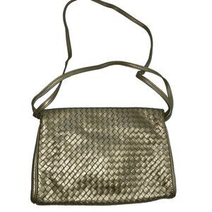 Ganson vintage new METALLIC GOLD all woven leather cross body bag 8x10